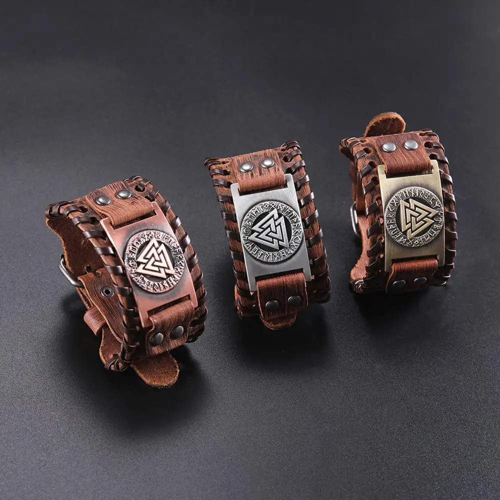 LIKGREAT Viking Wide Leather Bracelet Men Punk Braided Rope Wolf Alloy Cuff Bangle Eye of Horus Amulet Male Wristband Jewelry