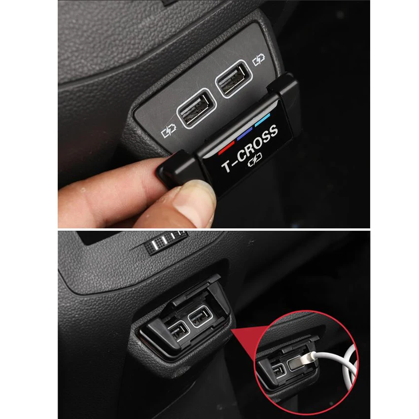 Car Rear Console Center USB Equip Charging Port Protective Cover Dust-proof Frame for Volkswagen VW T-cross Tcross 2019