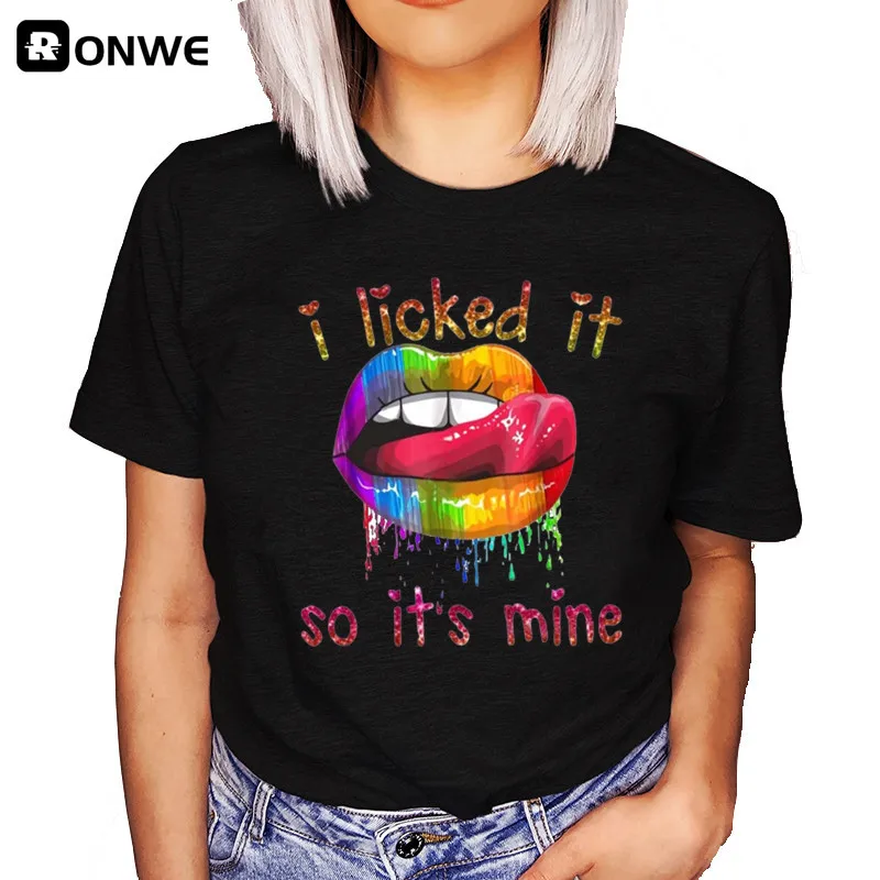 

I Licked It So It's Mine Graphic Black T shirt Summer Girl LGBT Harajuku 90s Clothes Female Tops Tee,Drop Ship