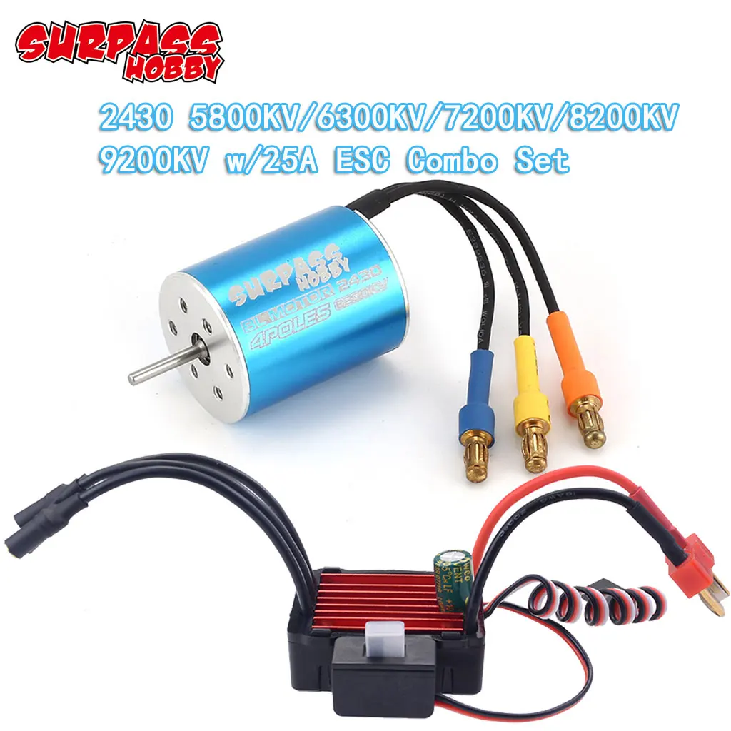 Surpass Hobby 2430 5800KV 7200KV 8200KV Brushless Motor W/ 25A ESC Combo for Tamiya Wltoys kyosho 1/18 1/20 RC Car Boat RC Parts