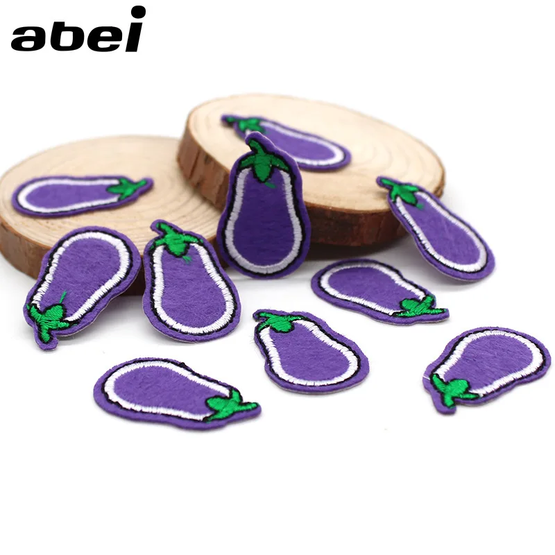 100pcs/lot  2x3.1CM Embroidery Patch Vegetable Purple Eggplant Bag Shoe Clothing Decoration Sewing Accessory Craft Iron Applique