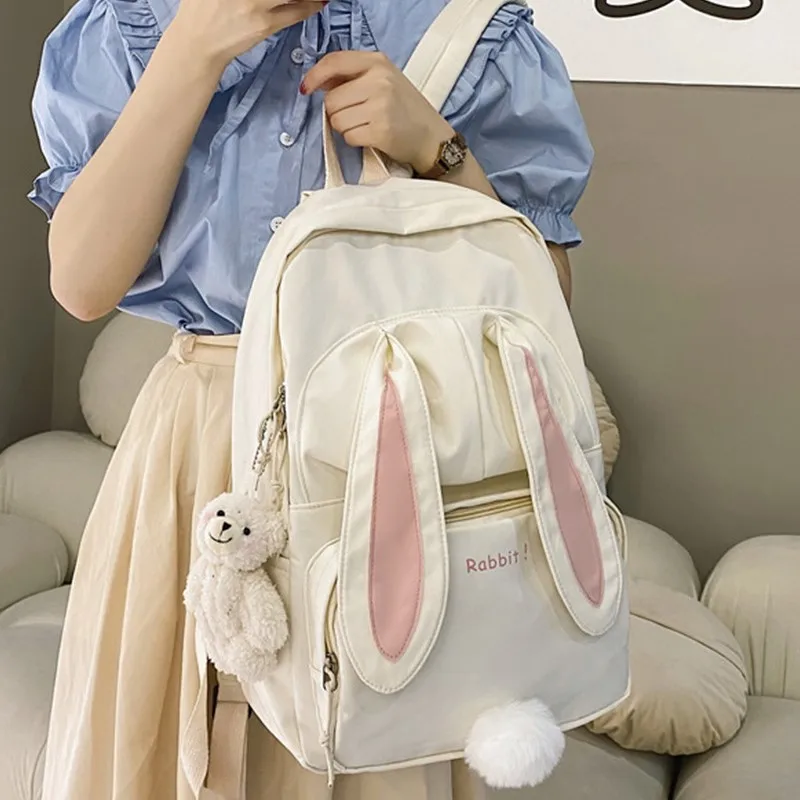 Cute Rabbit Girl School Backpack Female Large Capacity Kawaii Back Pack Mochila Pink Women Bagpack Nylon Cartoon Schoolbag