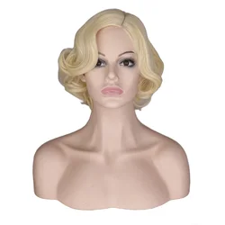 QQXCAIW Women Girls Short Blonde Curly Cosplay Wig Cos Marilyn Monroe Female  Party High Temperature Fiber Synthetic Hair Wigs