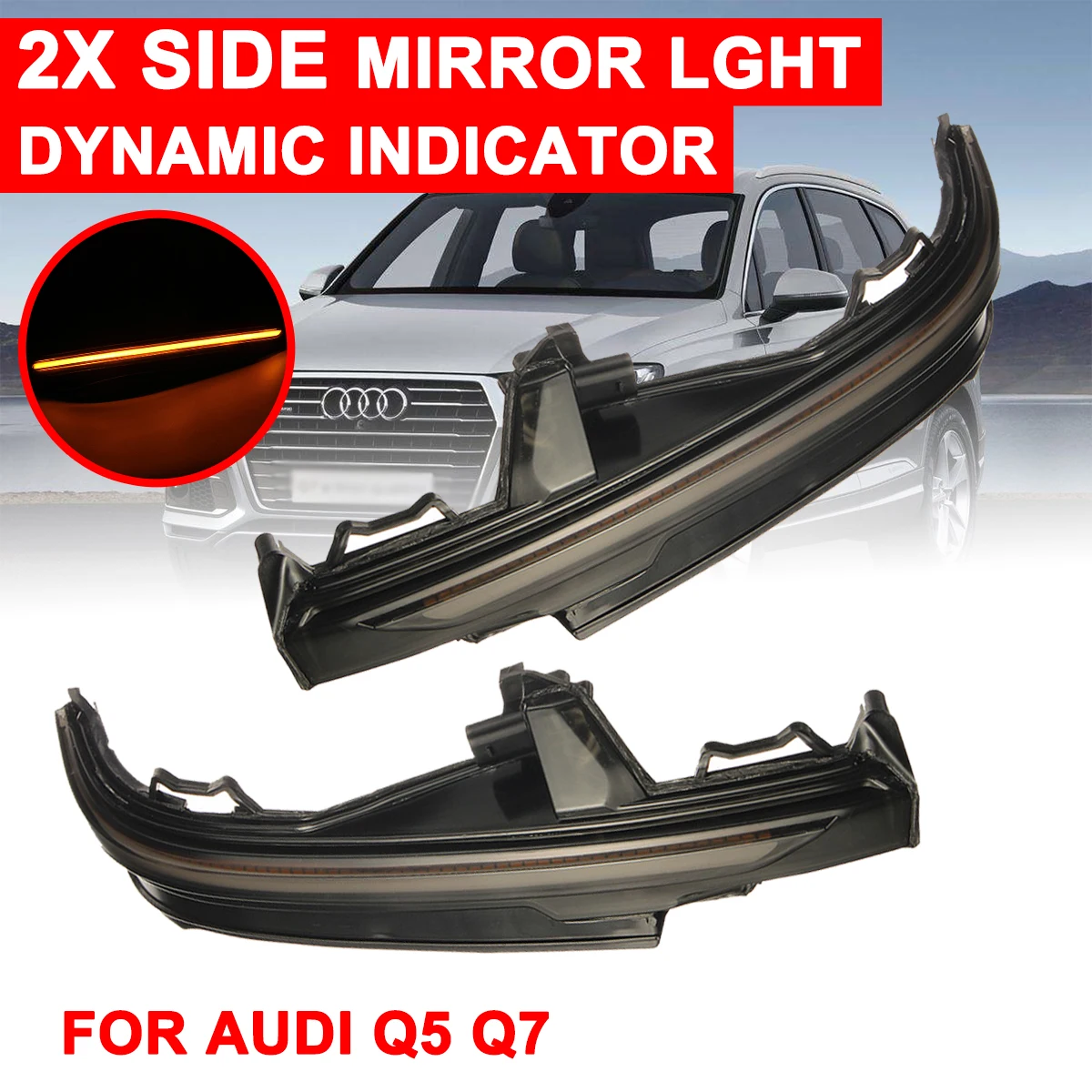 

LED Car Daytime Fog Day Running Lights Rearview Mirror Dynamic Strobe Strip Turn Lamp For Audi Q5 2018+ Q7 4M 2016+