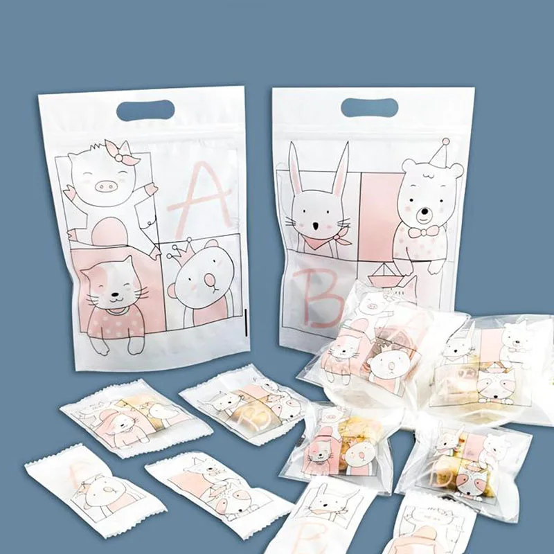 

400pcs AB Cartoon Self Adhesive Seal Bakery Bread Plastic Wrap Bag Gift Bags Cute Cat Bear Animal Cookies Candy Party Packing