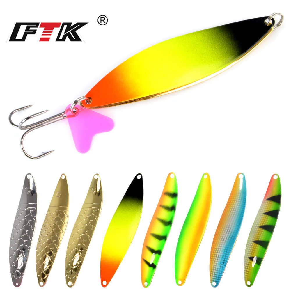 FTK 1PC Metal Spinner Fishing Lure Hard Baits Spoon 24g/28g/35g 9/9.5/10.5cm With 35647-BN Hook Paillette Wobbler Pesca Tack