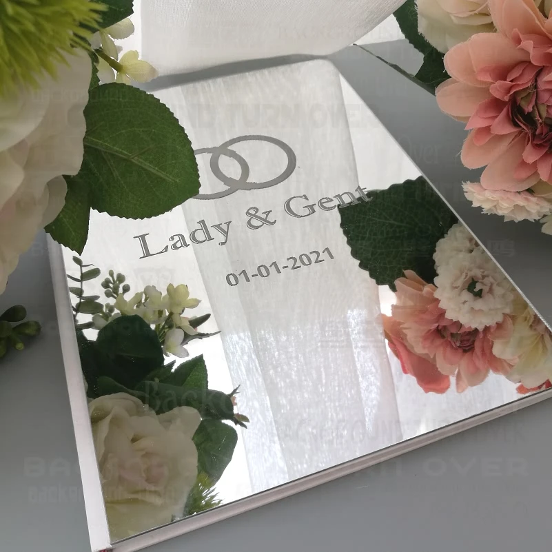 

Wedding Guestbook Personalized Signature Decor Customized Names Date Cover Gift Engrave Carve Mirror Blank G021