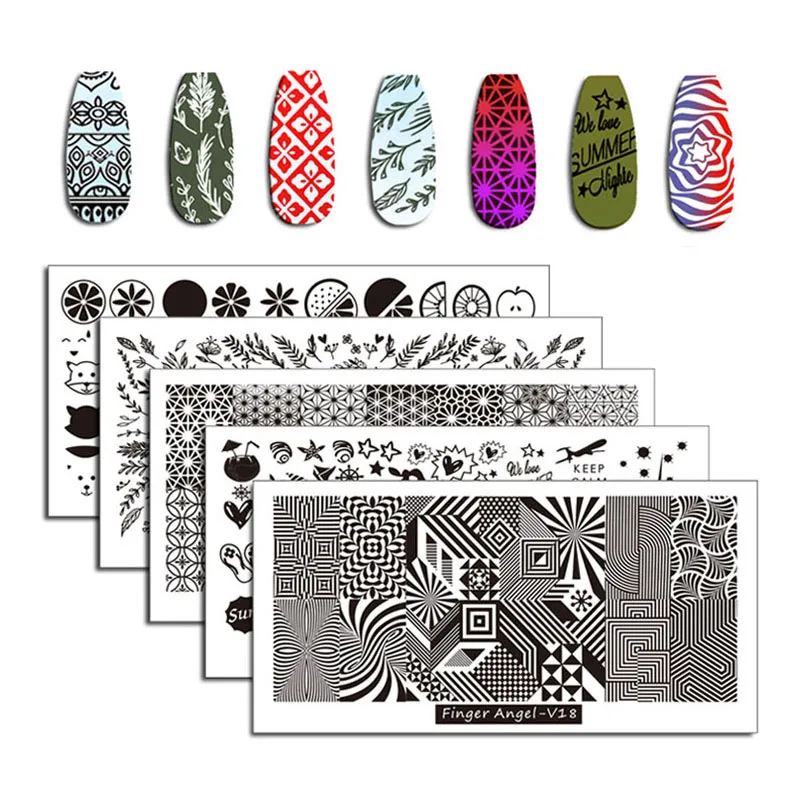 Finger Angel Nail Art Stamping Plates 6x12cm Stamp Nail Art Templates Feather Lace Animal Design Nail Stamp Stencils Tool#FJH19