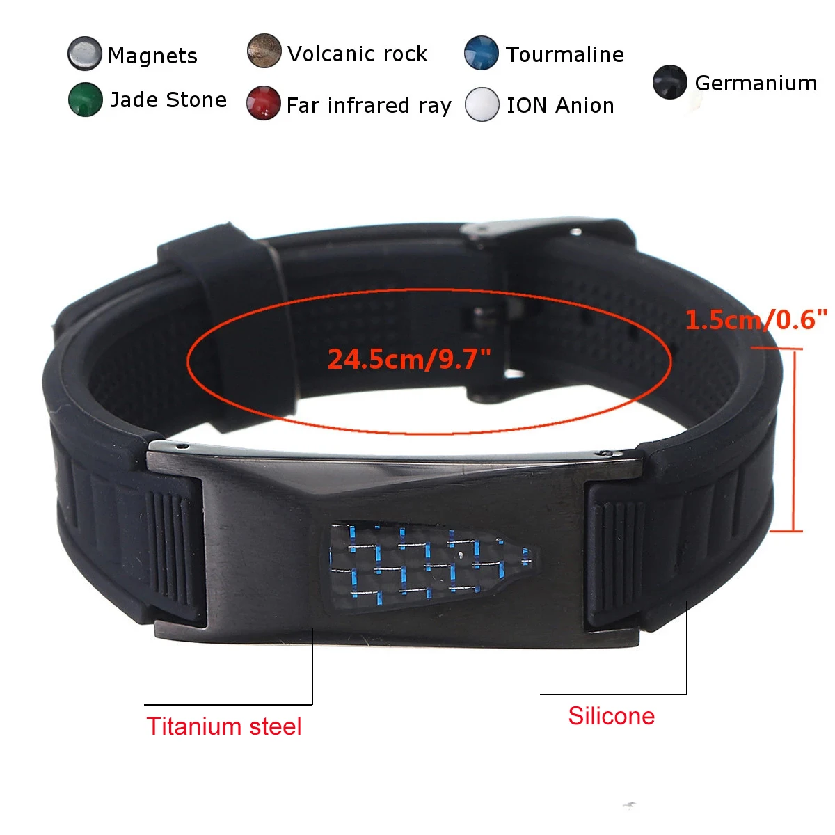 7 in 1 Titanium Silicone Magnetic Energy Armband Power Bio Bracelet Health Pain Relief Magnet Health Bracelet Bangle 3000 Gauss