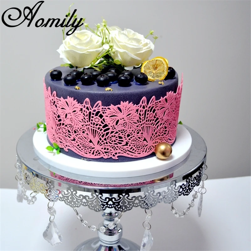 Aomily 40x25cm Double Holes Lace Flower Silicone Mold Wedding Cake Border Decoration Fondant Cake Surround Food Grade Mat Baking