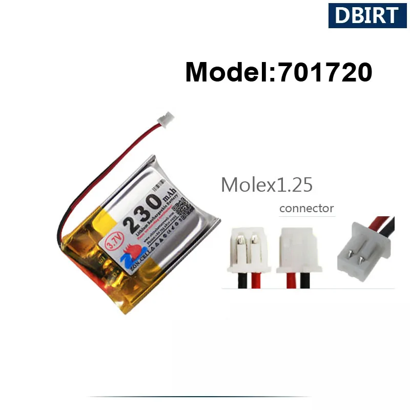 230mAh LP701720 AHB701720 701720 Molex1.25 موصل بطارية ل لعب صغيرة قلم تسجيل الألعاب ماوس لتحديد المواقع سماعة ساعة ذكية