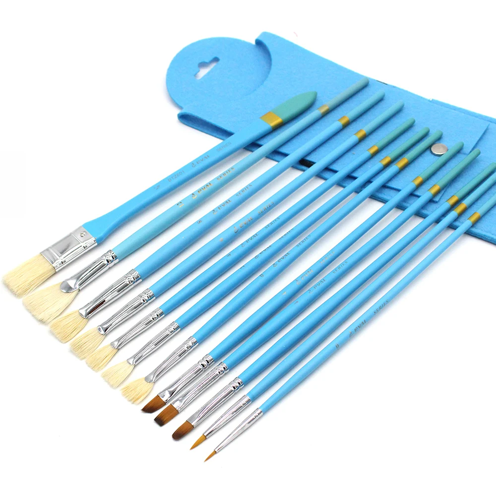 

12pcs Professional Brushes Set for Acrylic Oil Watercolor Gouache Paint Nylon Bristle Brush With Carrying Bag Velvet Bag Artist