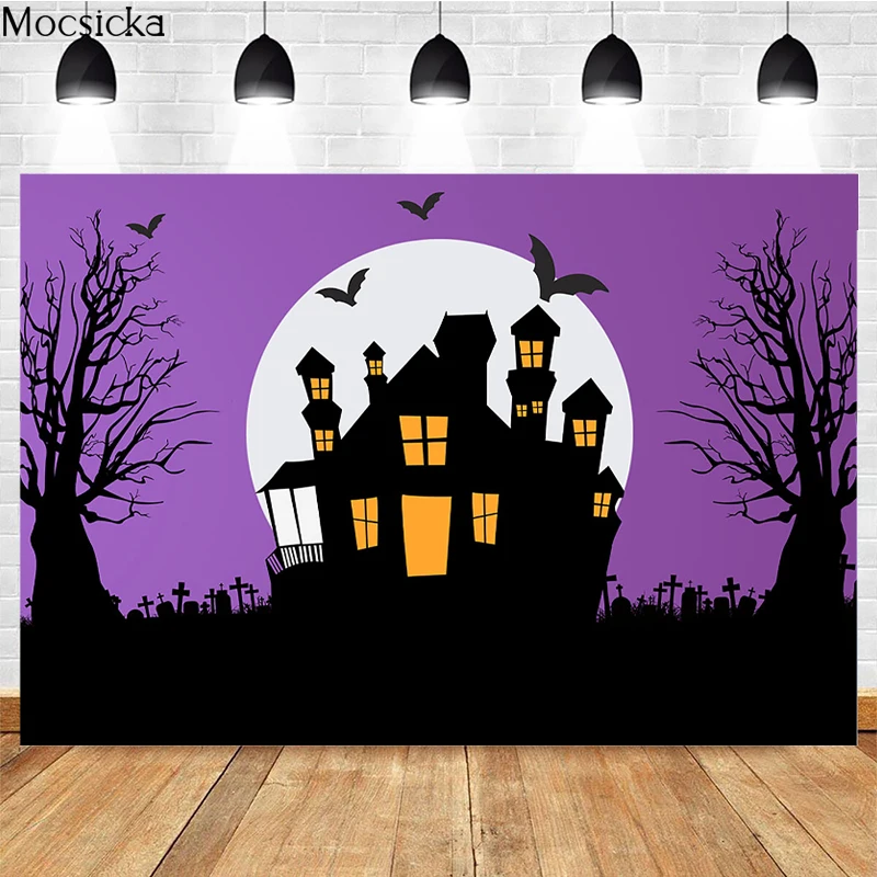 Halloween Photography Background Bat Castle Horror Forest Cemetery Decoration Props Child Portrait Photo Backdrop Studio