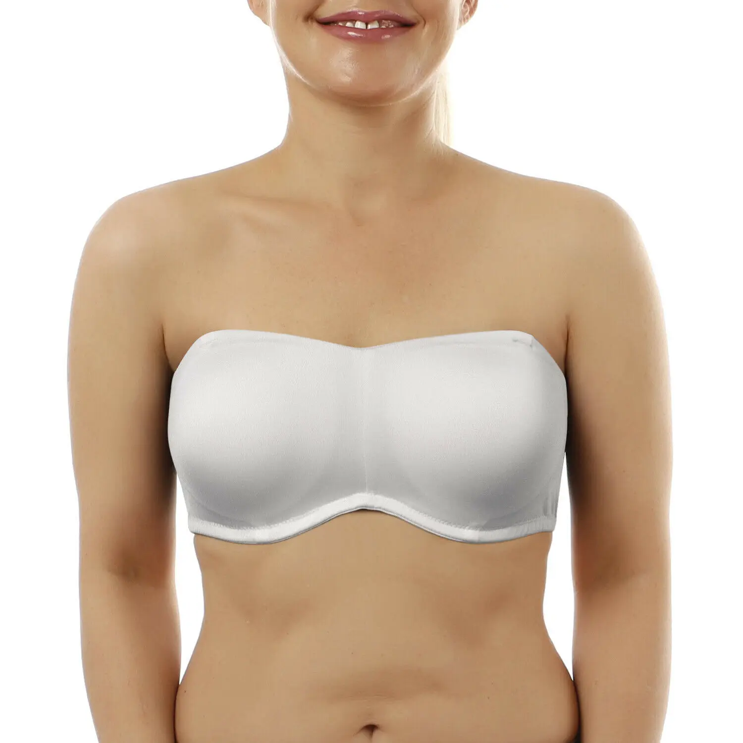 New White Soft Strapless Bras Adjusted Silicone Strength Quality Bra Padded Bone A B C D DD DDD E F G 32 34 36 38 40 42 44 46 48