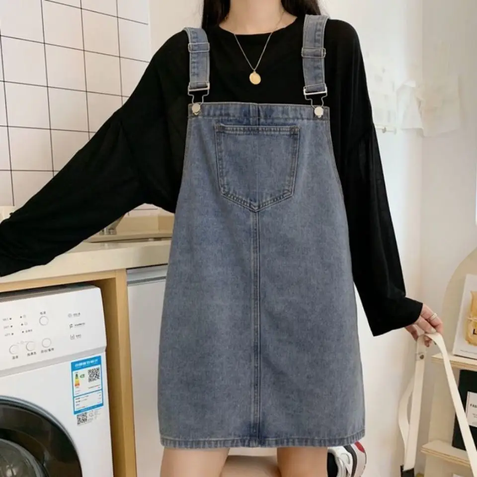 Abito in denim senza maniche da donna al ginocchio con cinturino per spaghetti casual allentato da donna quotidiano streetwear ragazze retrò dolce