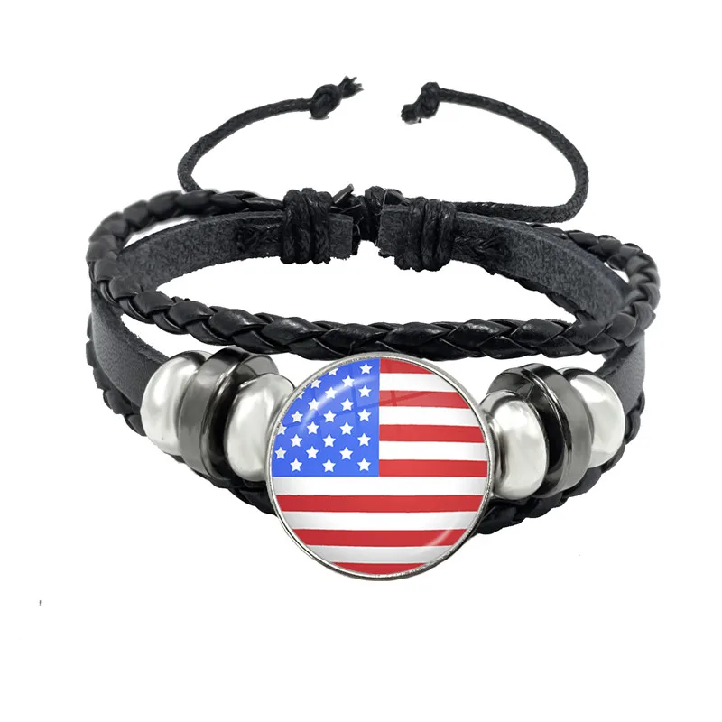 Pulsera con bandera Banderas del Mundo Joyería Bandera de EE. UU. América Alemania Uruguay Australia Francia Corea Chile Brasil Pulsera de cuero negro