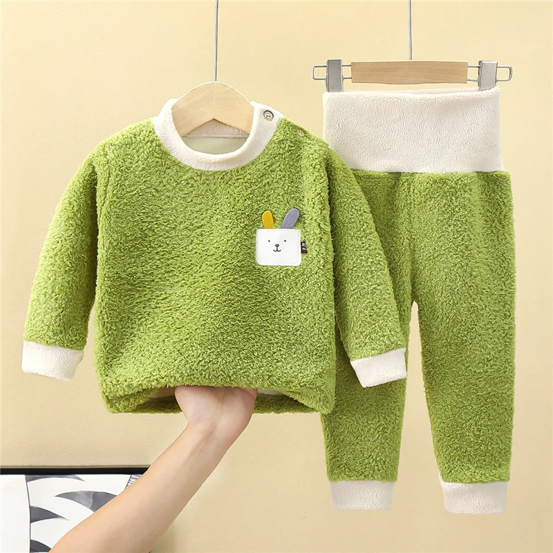 Thick Warm Clothes Suit Autumn Winter Plus Velvet Top Elastic Waist Pants 2Pcs Toddler Outfits New Fashion Boy Girl Clothing Set