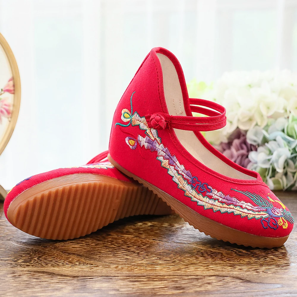 Veowalk Autumn Vintage Handmade Chinese Women Canvas Platforms Flower Embroidered Cotton Comfortable Shoes Big Size 34-43