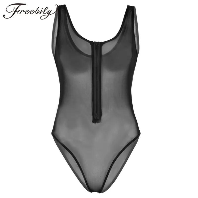 Women's Swimsuits Sexy One Piece Lingerie Swimwear See Through Sheer Mesh Body Suits Woman High Cut Bodysuit Bathing Suit