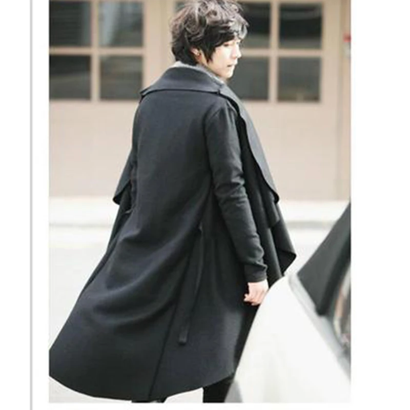 S-4XL autumn and winter men's cloak shawl long coat fashion Korean version of woolen windbreaker personality cloak tide men's wo