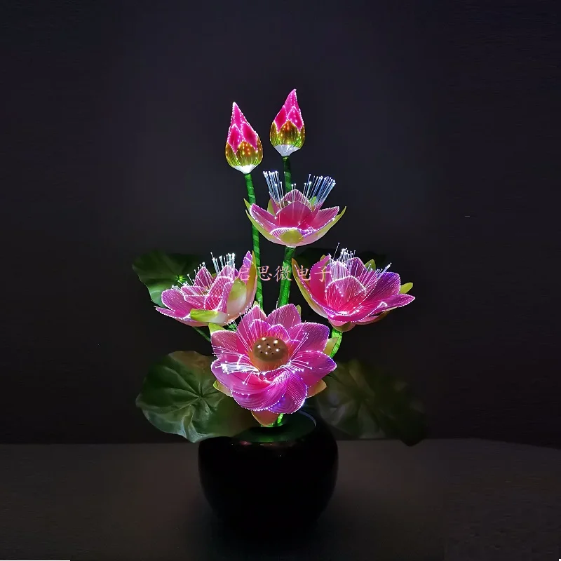 Led Light Flower Lights Lotus Light Buddha Lamp Fo Lamp Novelty Artistic Optical Fiber Flower