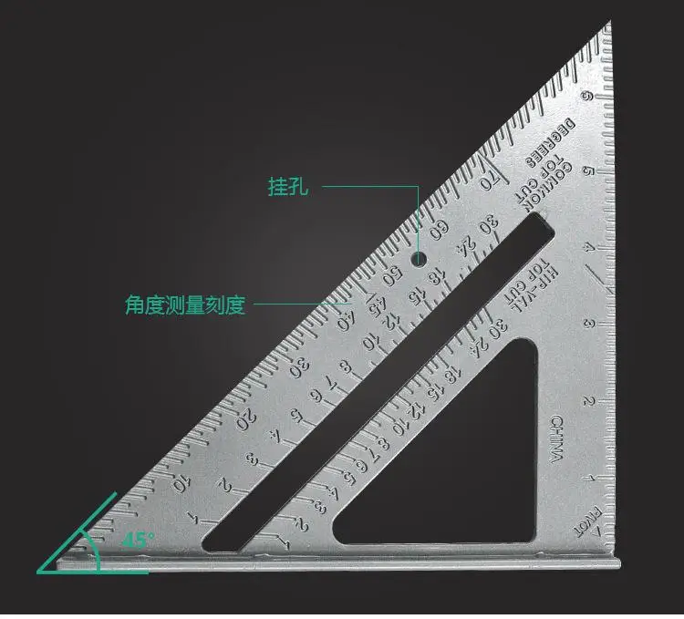 Triangle Rule 90 Degree Thickening Angle Rule Aluminum Alloy Carpenter Measurement Square Ruler