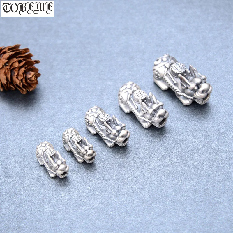 100% 3D 999 Silver Lucky Pixiu Beads Vintage Pure Silver Good Luck Fengshui Beast Beads Wealth Pixiu Beads Powerful for wealth