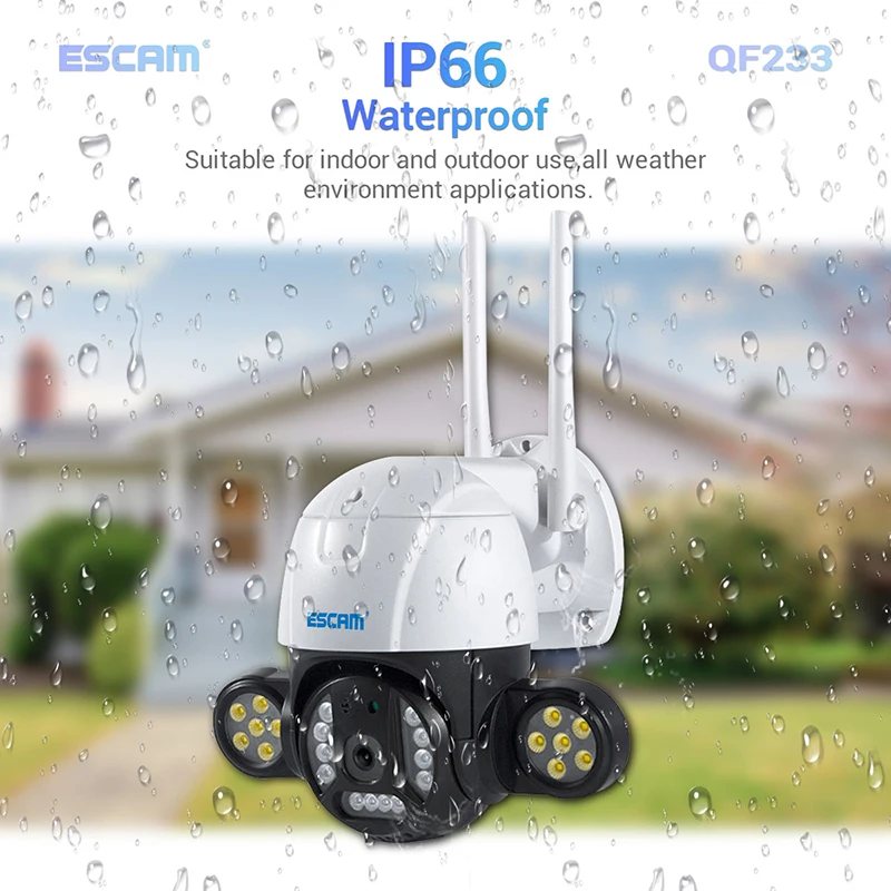 ESCAM – caméra de surveillance extérieure PTZ IP WIFI hd 3MP (QF233), dispositif de sécurité sans fil, avec codec H.265, détection de mouvement et voix bidirectionnelle, double Source de lumière et Vision nocturne