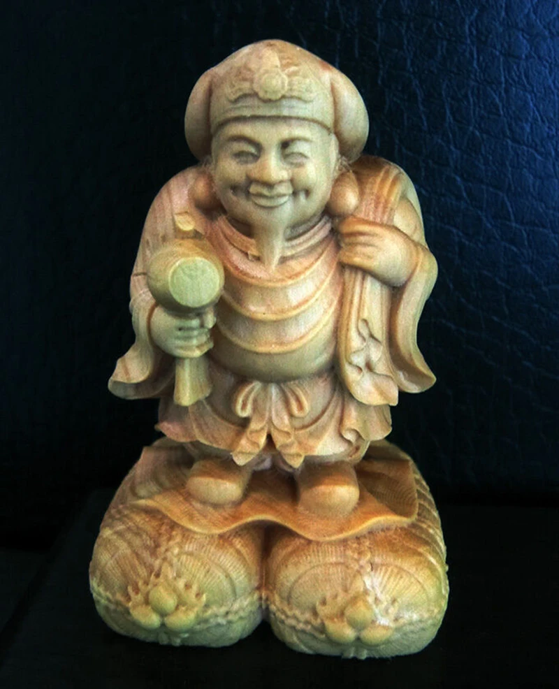 QH005 - 6*3.5*3.5 CM Hand Carved Boxwood Carving : Daikokuten Immortal