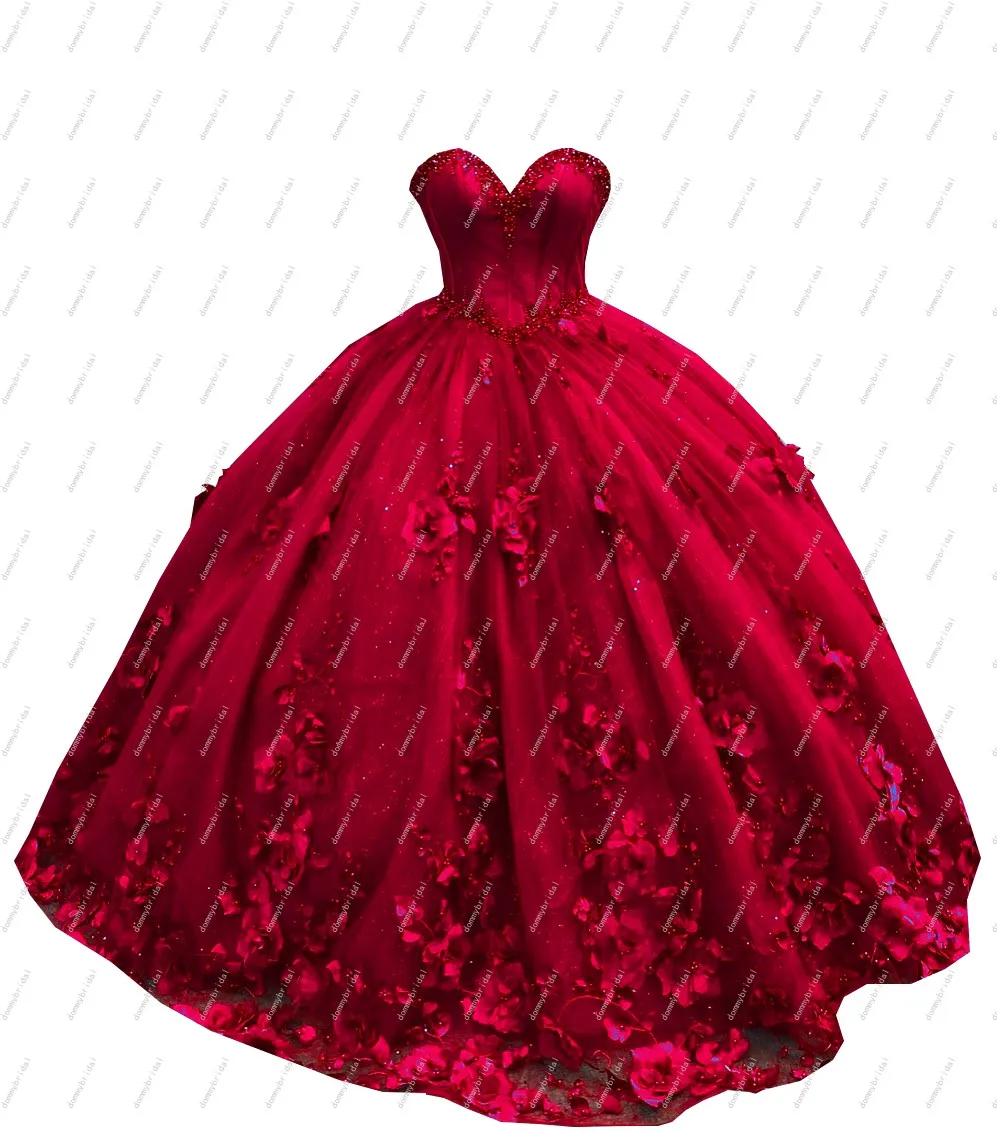 Glitter Tüll 3D Floral Blumen Perlen Perlen Ballkleid Puffy Mexikanischen Quinceanera Party Kleider Vestidos De 15 Años 2023