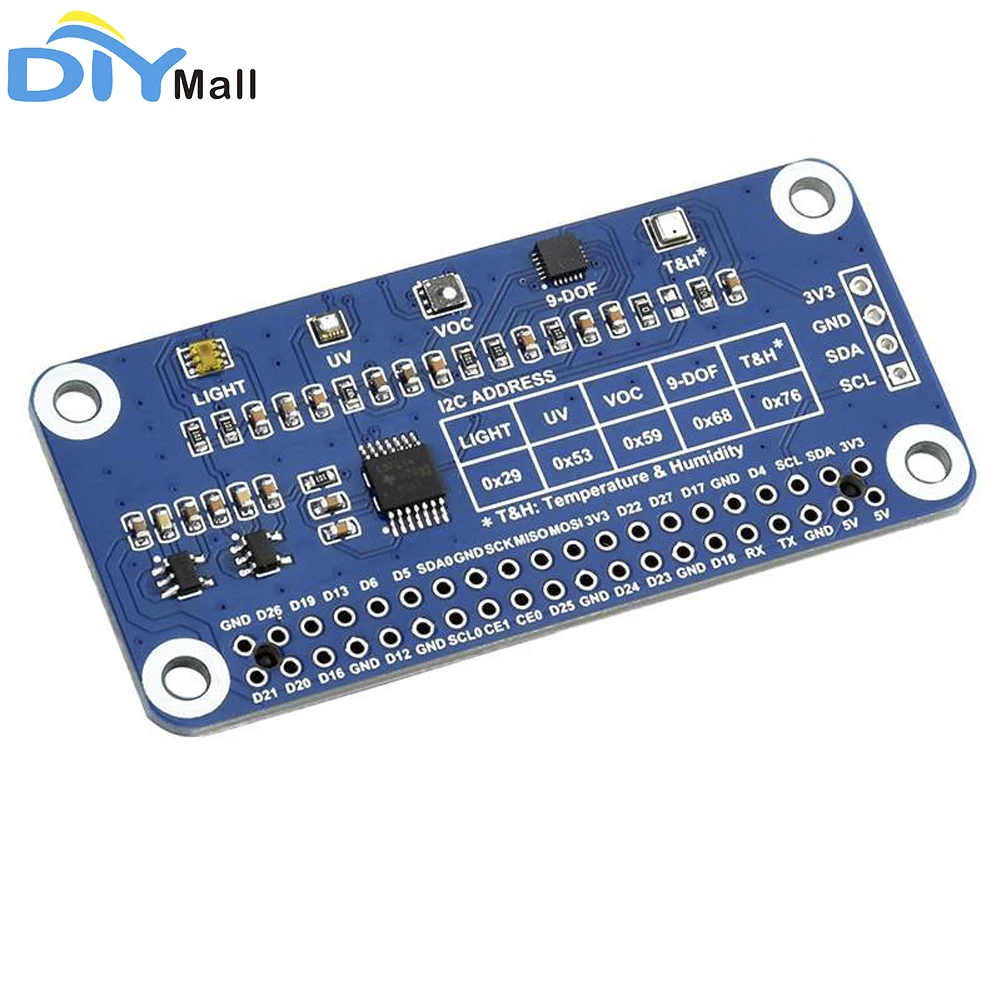 

Waveshare Environment Sensor HAT for Raspberry Pi I2C Bus Onboard TSL25911FN ICM20948 LTR390-UV-1 SGP40 BME280 Motion Sensor