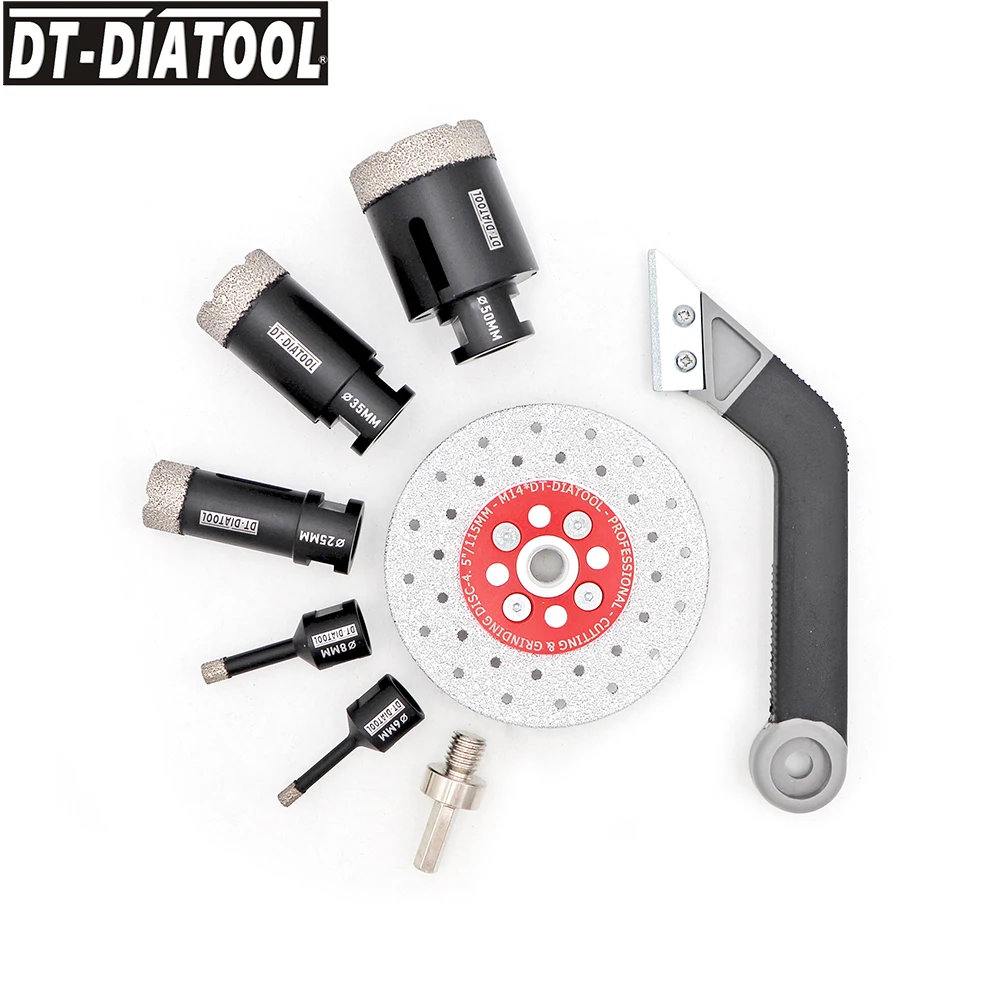 DT-DIATOOL 1 conjunto encaixotado diamante broca núcleo bits duplo corte discos de moagem conjunto para porcelana telha m14 rosca buraco viu