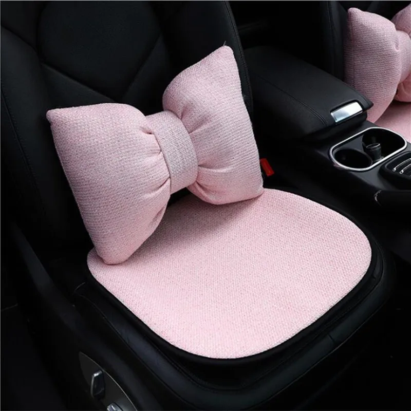 2021 New Bowknot Car Headrest Tweed Fashion Ladies Car Interior Products Waist Neck Pillow Cushion