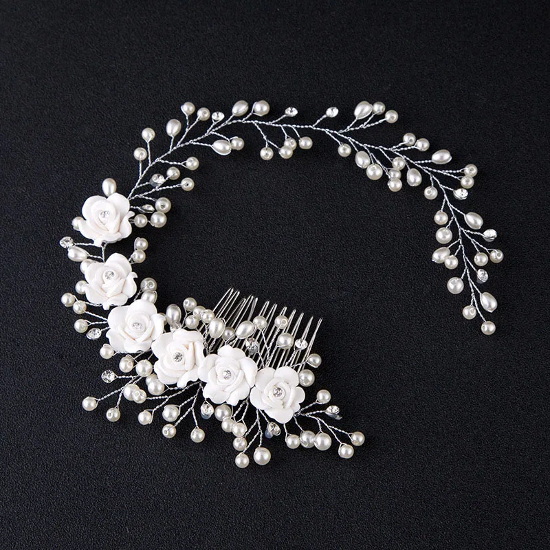 Pearl Flower Headband Bridal Hair Combs Fashion Tiaras de Noiva Wedding Hair Accessories Fairy Marriage Hair Jewelry For Women