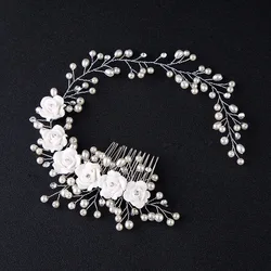 Pearl Flower Headband Bridal Hair Combs Fashion Tiaras de Noiva Wedding Hair Accessories Fairy Marriage Hair Jewelry For Women