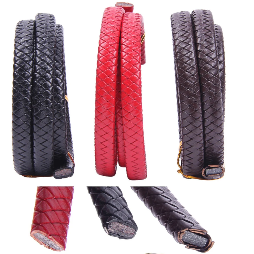 REGELIN  8-12MM Flat Braided Cowhide Leather Bracelet Findings Genuine Leather Cord String Rope DIY Necklace Bracelet Making