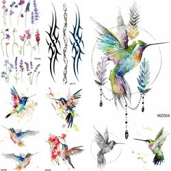 Watercolor Hummingbird Temporary Tattoos Realistic Fake Jewelry Lavender Tattoos Sticker For Women Body Art Arm Waterproof Tatoo