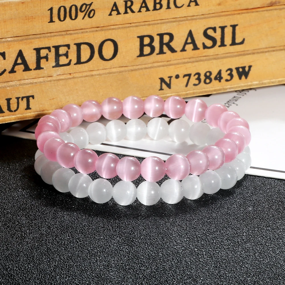 Bracciale in pietra naturale con occhio di gatto, braccialetti con perline opale da donna, braccialetti elasticizzati multicolori, gioielli da polso per yoga da uomo, regali per amici