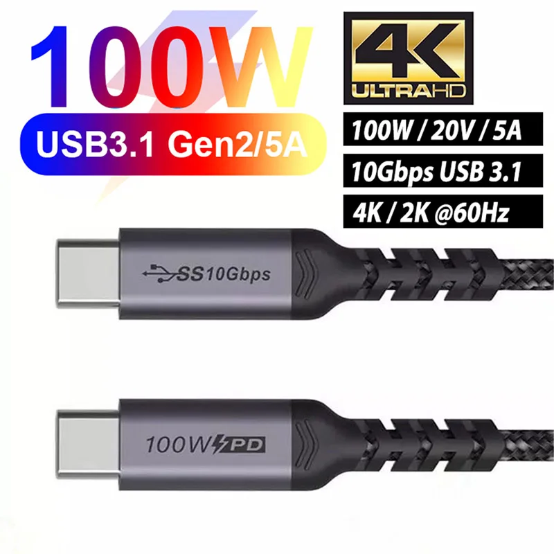 100W USB C Cable 3meter USB3.1 Gen2 10Gbps Thunderbolt 3 Cable QC 4.0 Type C PD Cord PPS E-MARK Power Delivery for MacBook Pro