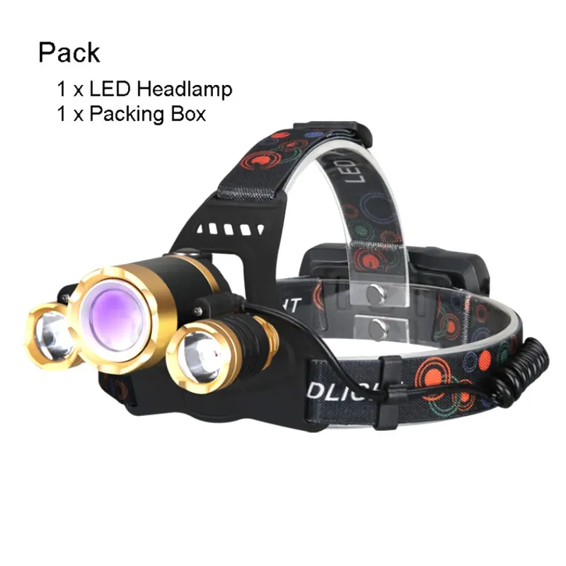 TMWT 2-in-1 White Ultraviolet Headlamp Zoom 18650 Head Lamp Rechargeable Headlight For Camping Catch Scorpion Hunting