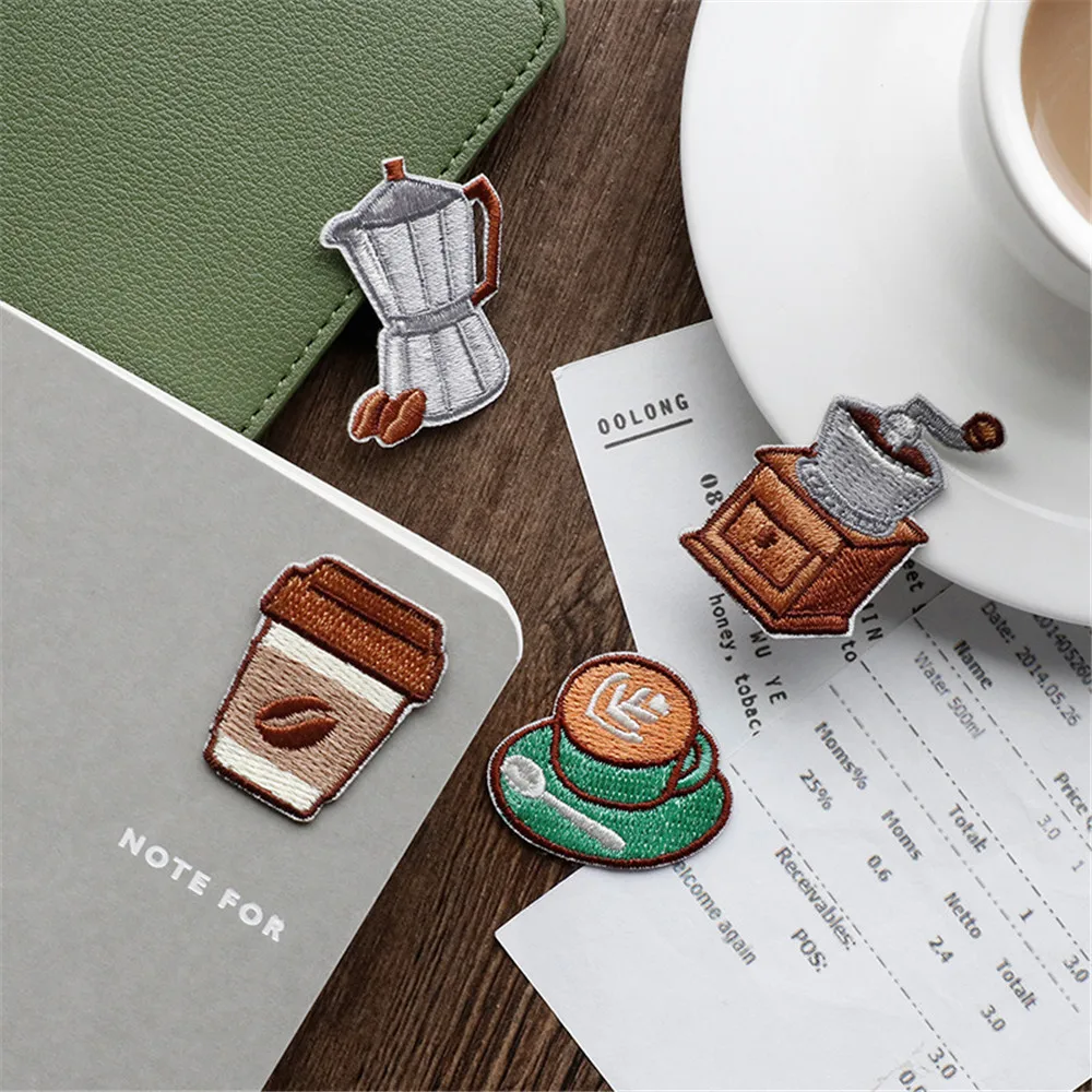 Cute Coffee Shop Patch Iron On Embroidered For Clothing Cartoon Drink Patches For Kid Clothes Appliques Stickers T-shirt