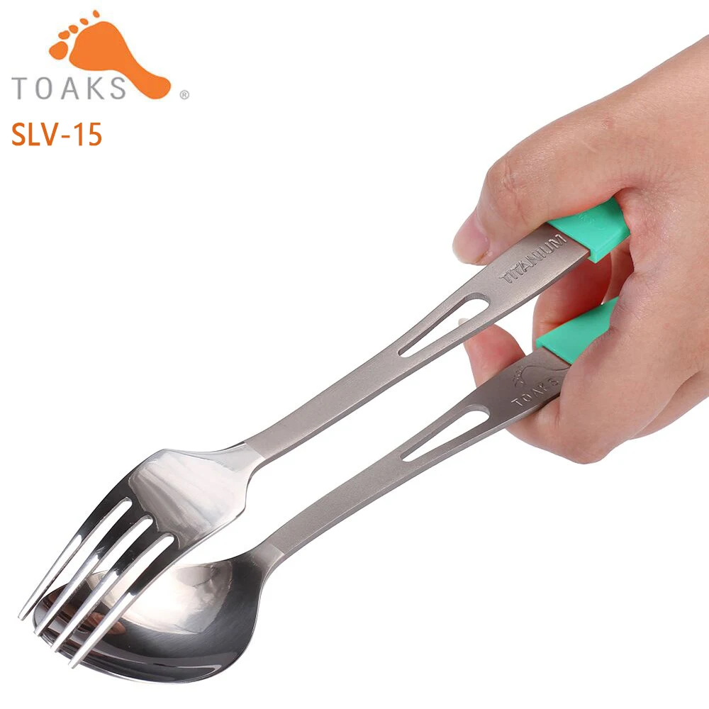 TOAKS Titanium 2-Pieces Cutlery Set Semi-Polished Outdoor Picnic and Household Dual-Use Tableware Fork Spoon SLV-15