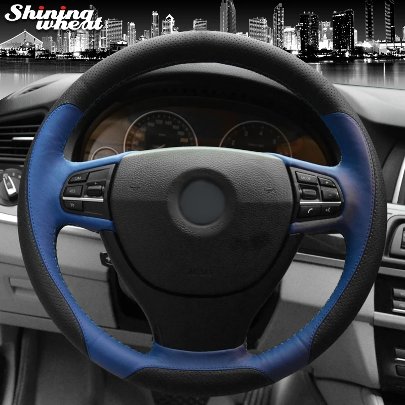 Shining wheat Black Blue Leather Car Steering Wheel Cover for BMW F10 523Li 525Li 2009 730Li 740Li 750Li