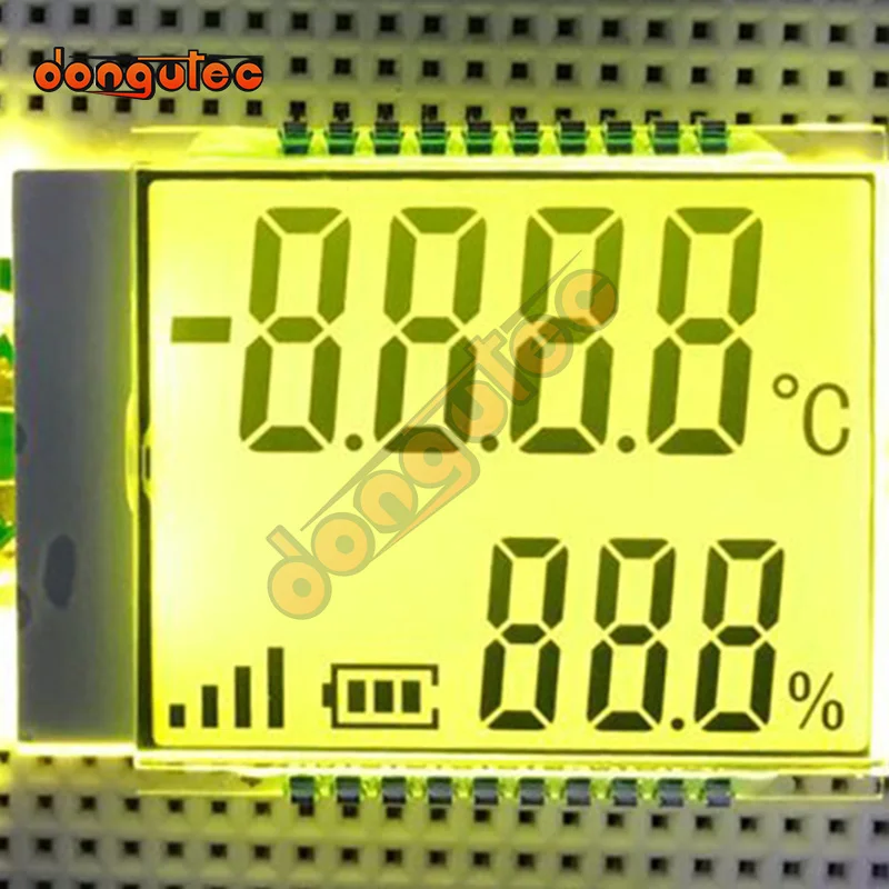 Panel LCD de 20 pines TN con segmento positivo de 7 dígitos, pantalla LCD de temperatura y humedad, retroiluminación blanca, amarilla, verde y azul