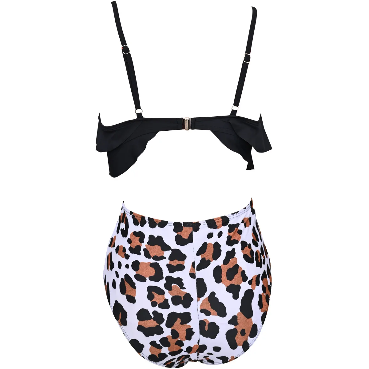 Fashion Two Pcs Black White Leopard Print Short With Chest Pad Swim Wear Bear Bath Suit