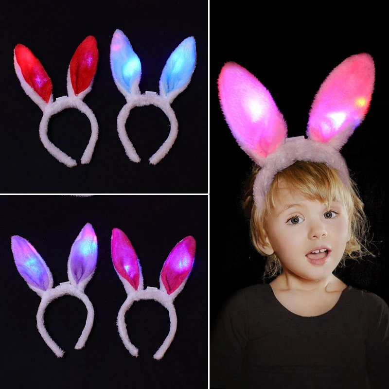 25pcs/lot New Christmas LED Light Luminous Flashing Headdress Rabbit Ears Hair Band Hoop headwear Kid Woman Celebration Supplies