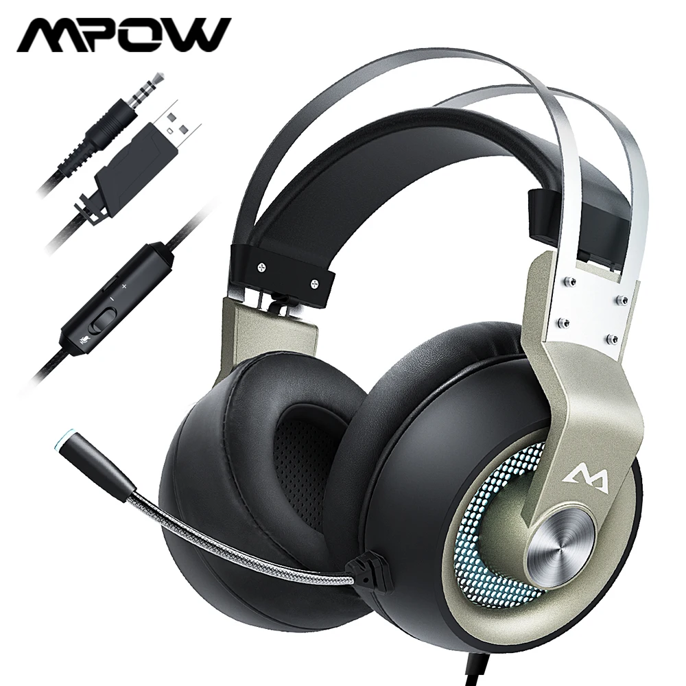 Mpow EG3 Pro الألعاب سماعة الصوت المحيطي فوق الأذن سماعات مع إلغاء الضوضاء هيئة التصنيع العسكري سماعة لباد PS4 الكمبيوتر المحمول اللوحي