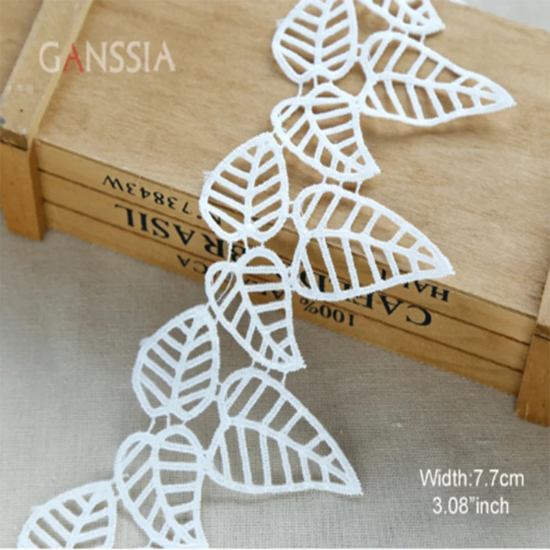 1 Yard Width:7.7cm Ivory White Hollow Leaves Embroidered Laces Attractive Design Trimming Lace for Sewing Accessories(KK-631)