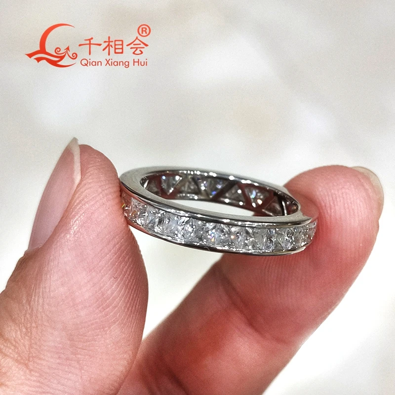 

D white vvs moissanite 925 Sterling Silver Ring 2.5mm square Tension setting Eternity Band Jewelry Rings Engagement Ladies men