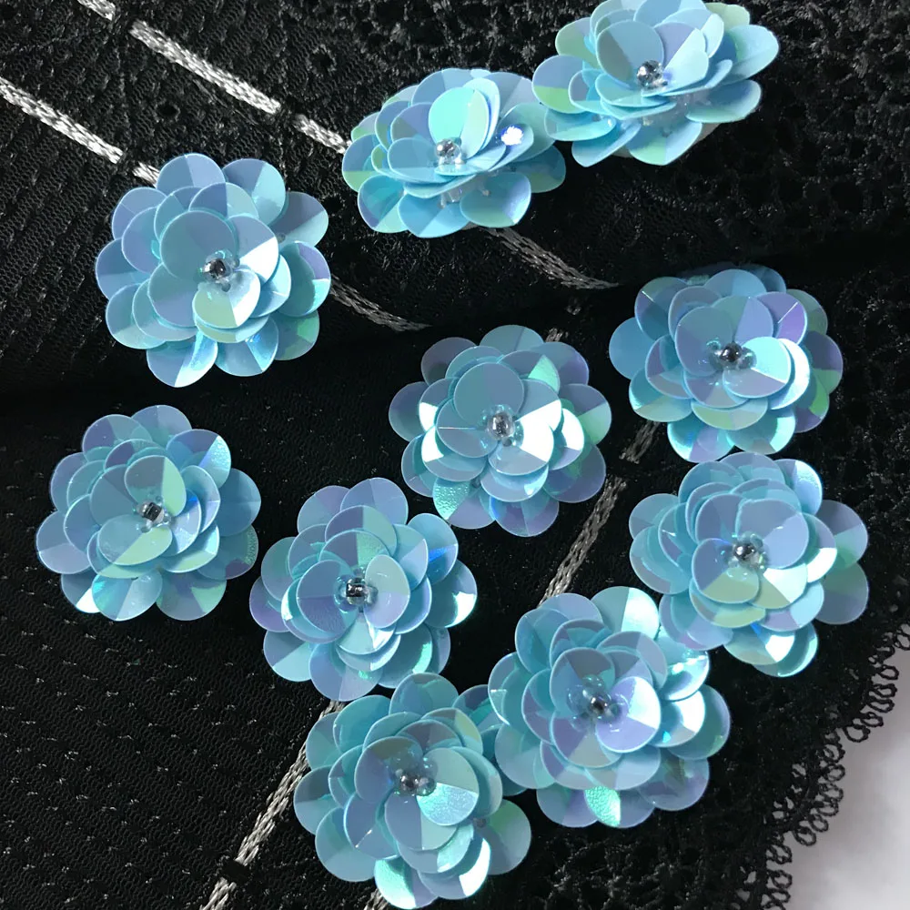 AHYONNIEX 10pcs/lot Small Sequins Flowers Patches Beads Patches Sew On Beading Applique Clothes DIY Earrings Shoes Bags Patches